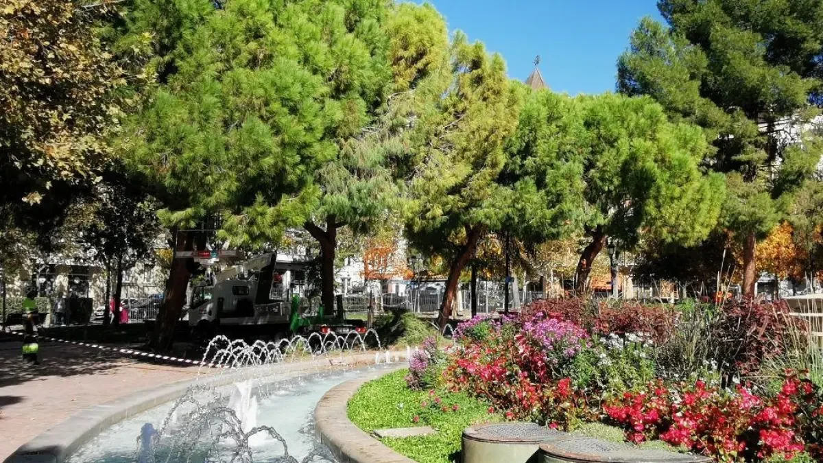 Comienza la renovación de los parterres de césped de la plaza de Los Sitios