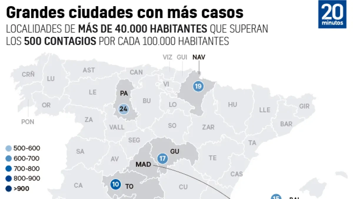 Estas son las ciudades de más de 40.000 habitantes que habría que confinar siguiendo el criterio de Sanidad