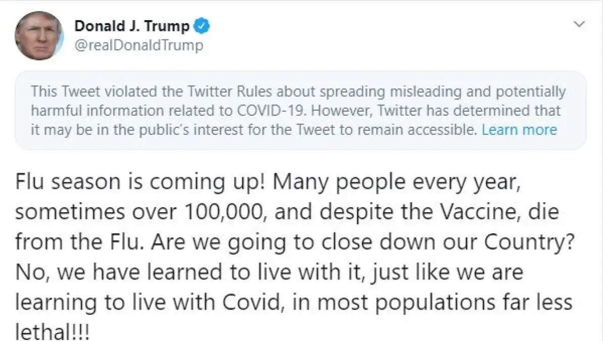 Facebook y Twitter censuran un mensaje de Trump en el que compara la Covid-19 con la gripe
