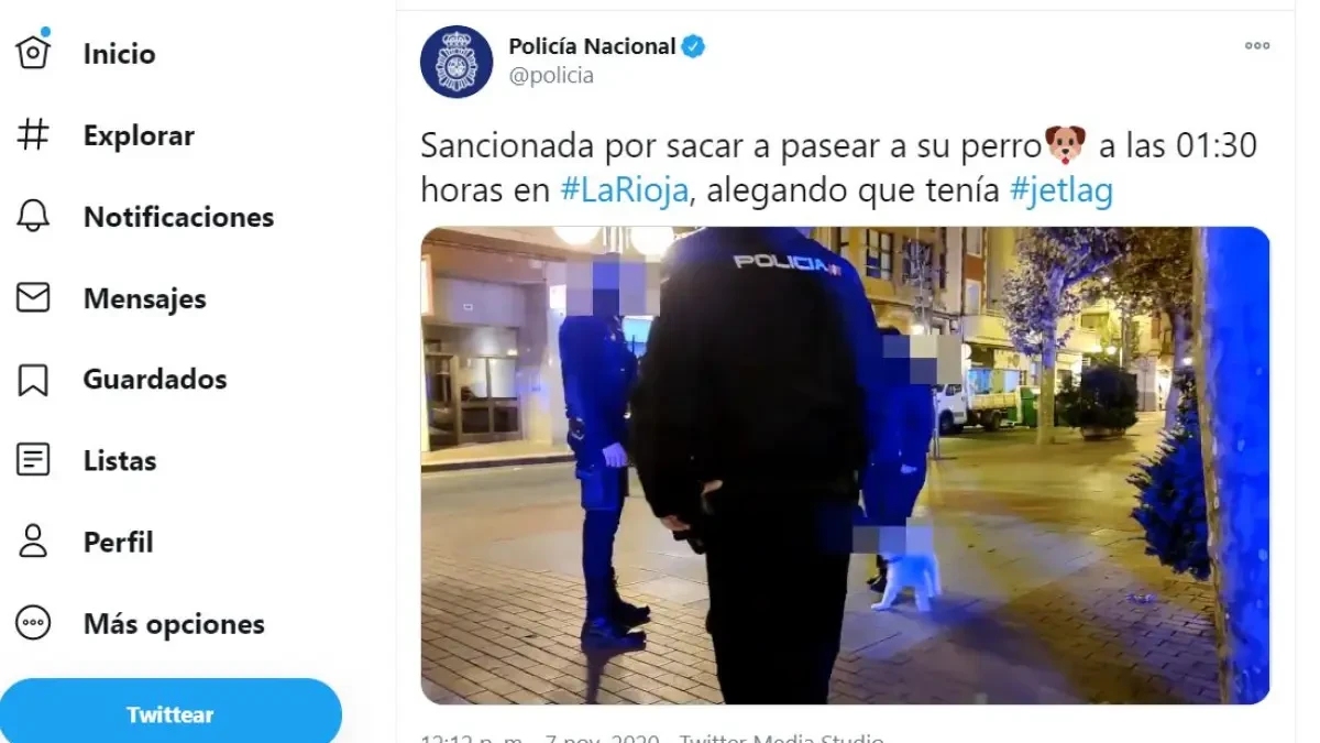 La Policía multa a una mujer que paseaba a su perro de madrugada y alegó tener 'jet-lag'