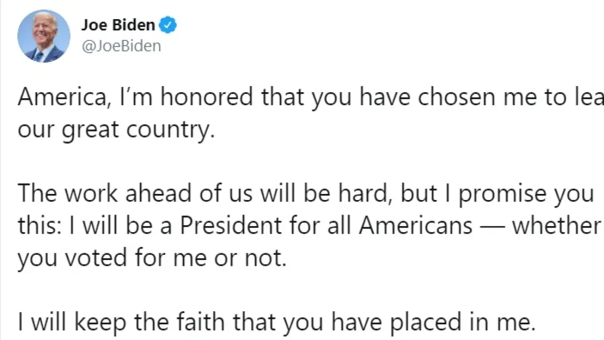 Primeras palabras de Biden tras ganar las elecciones: 