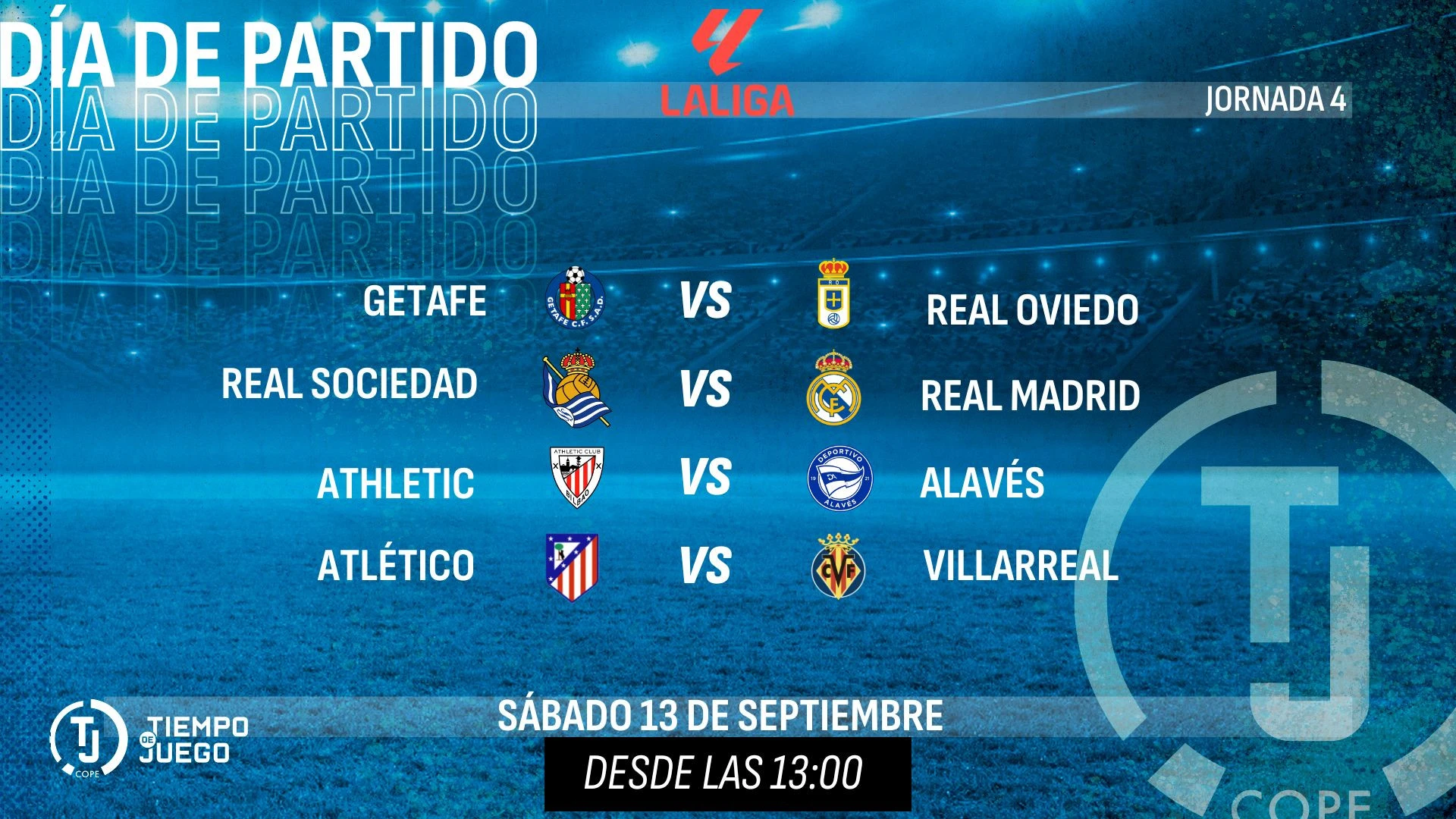 Sigue Tiempo de Juego este sábado desde las 13:00h con la jornada 4 de Primera