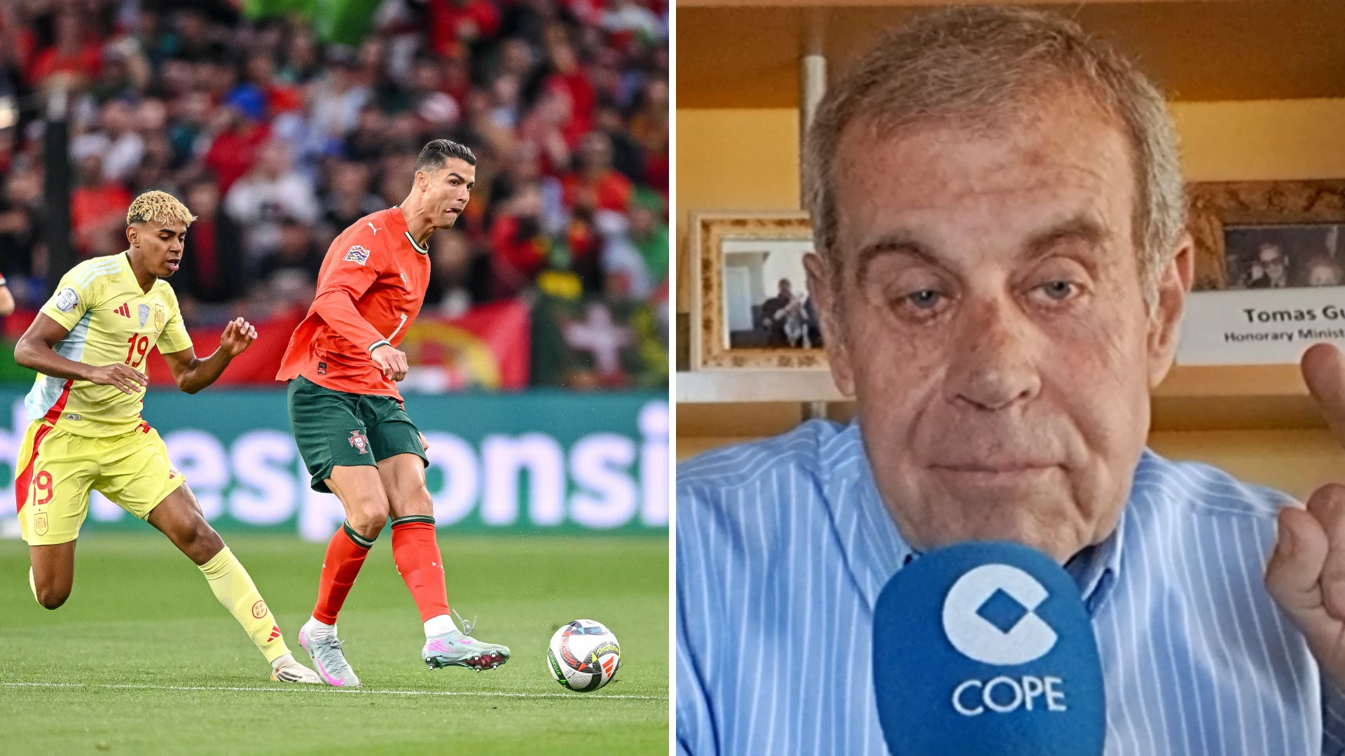 La imagen del partido entre España y Portugal que llamó la atención a Tomás Guasch: 