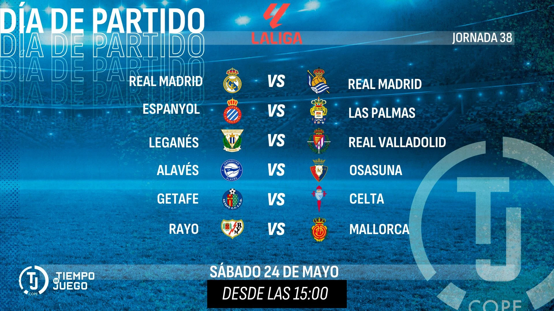 Sigue en directo Tiempo de Juego este sábado desde las 15:00h con la última jornada