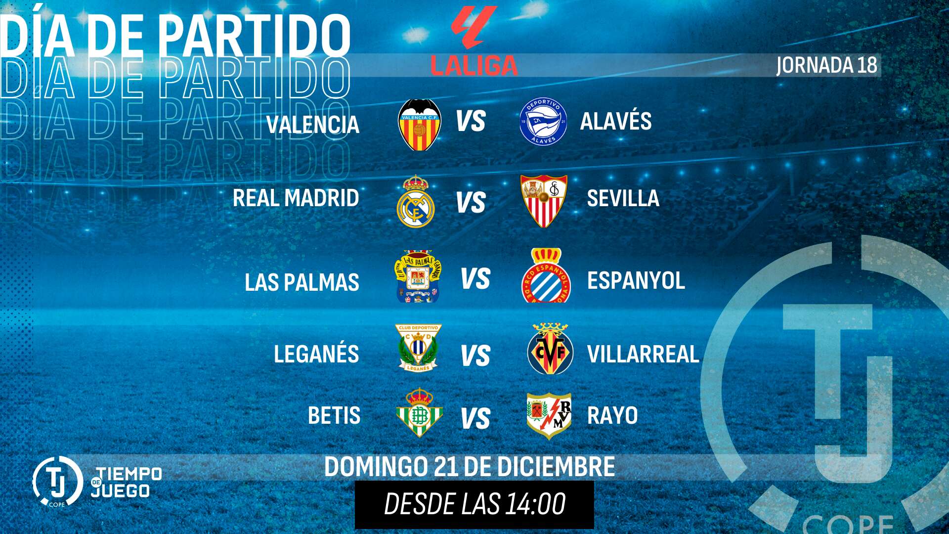 Sigue en directo Tiempo de Juego este domingo desde las 14:00h con el Real Madrid-Sevilla y la última jornada del año