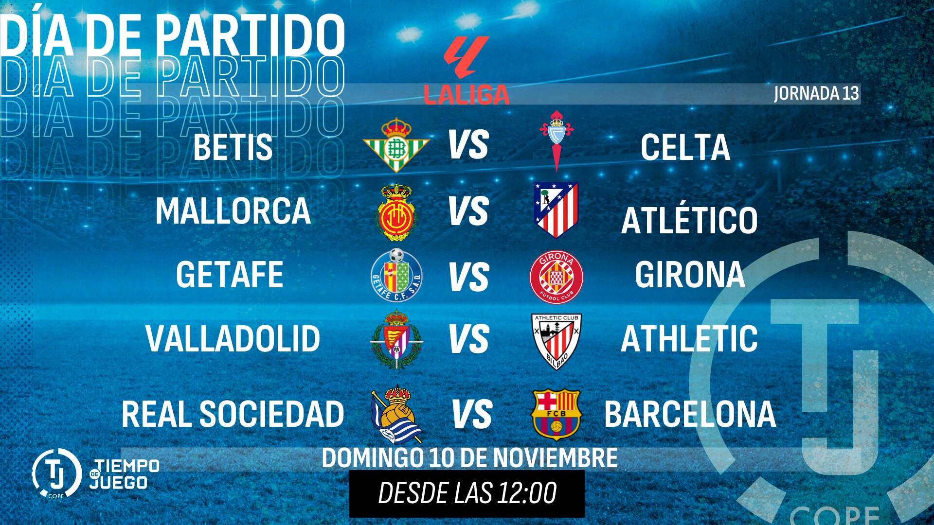 Sigue en directo desde las 12:00h Tiempo de Juego con el Mallorca-Atlético y Real Sociedad-Barcelona