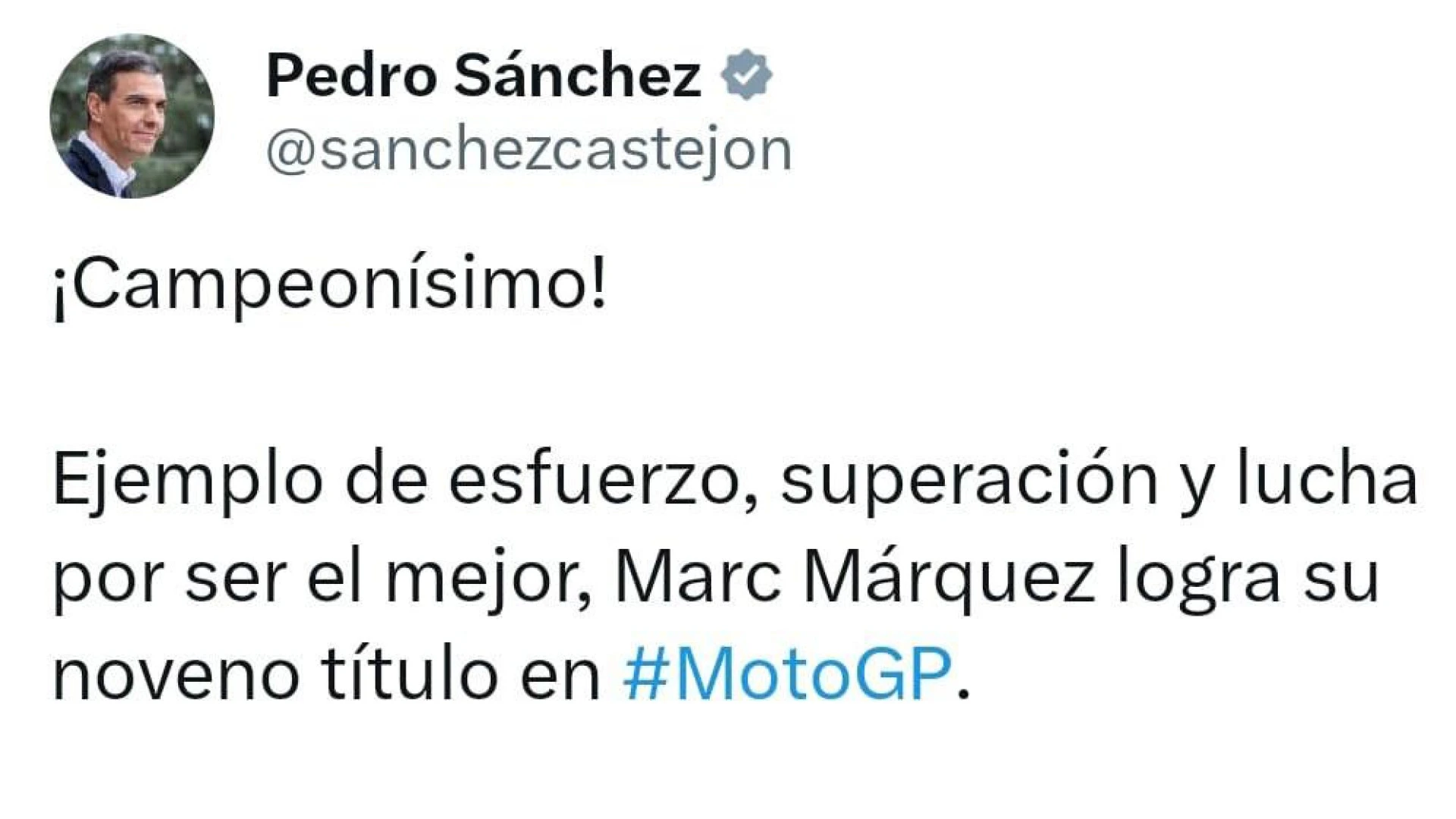 El lapsus de Pedro Sánchez al felicitar a Márquez por su título de MotoGP