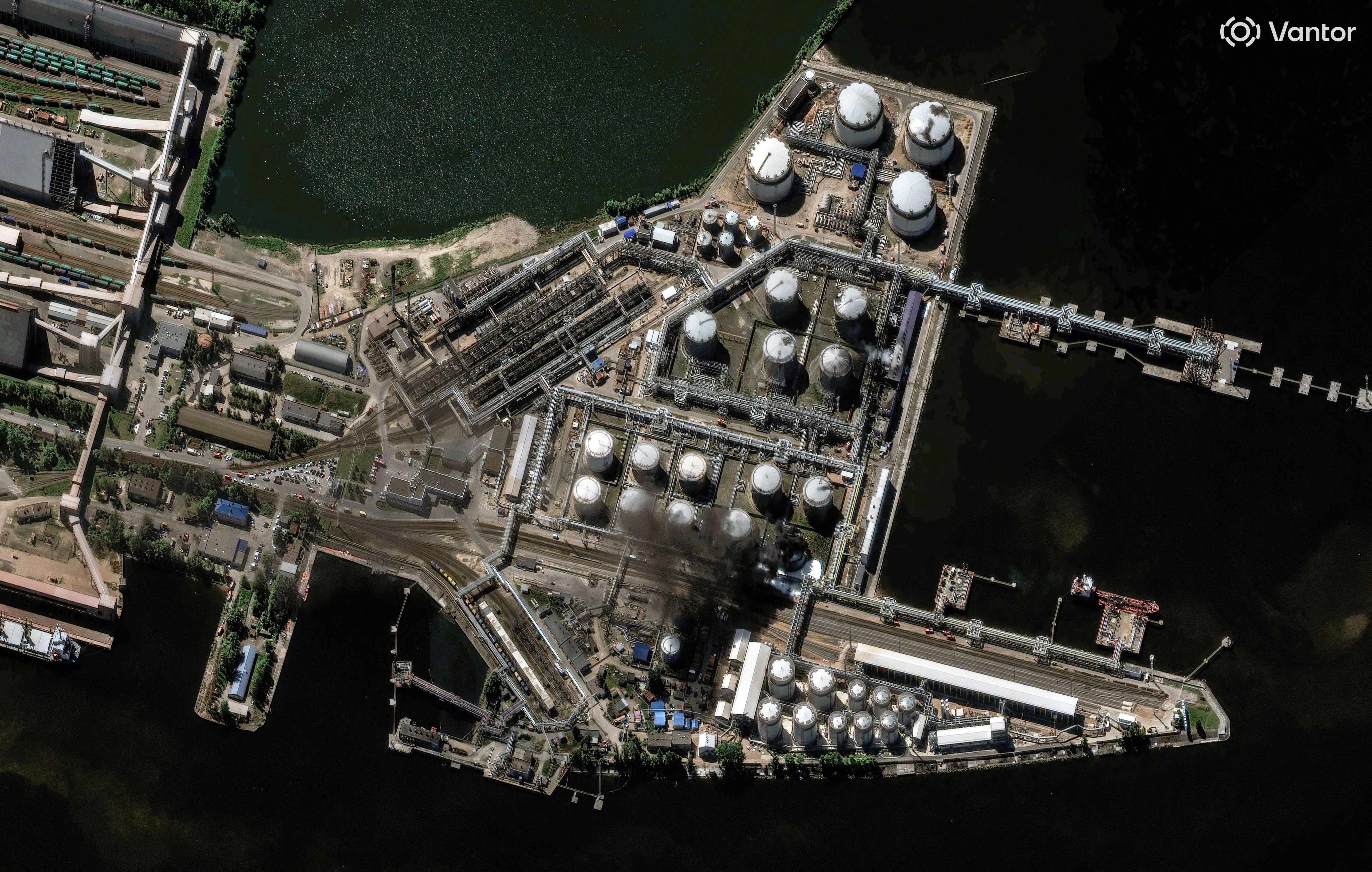 Satellite images show a blazing Russian oil terminal from Ukraine's strikes during the annual Russian Davos