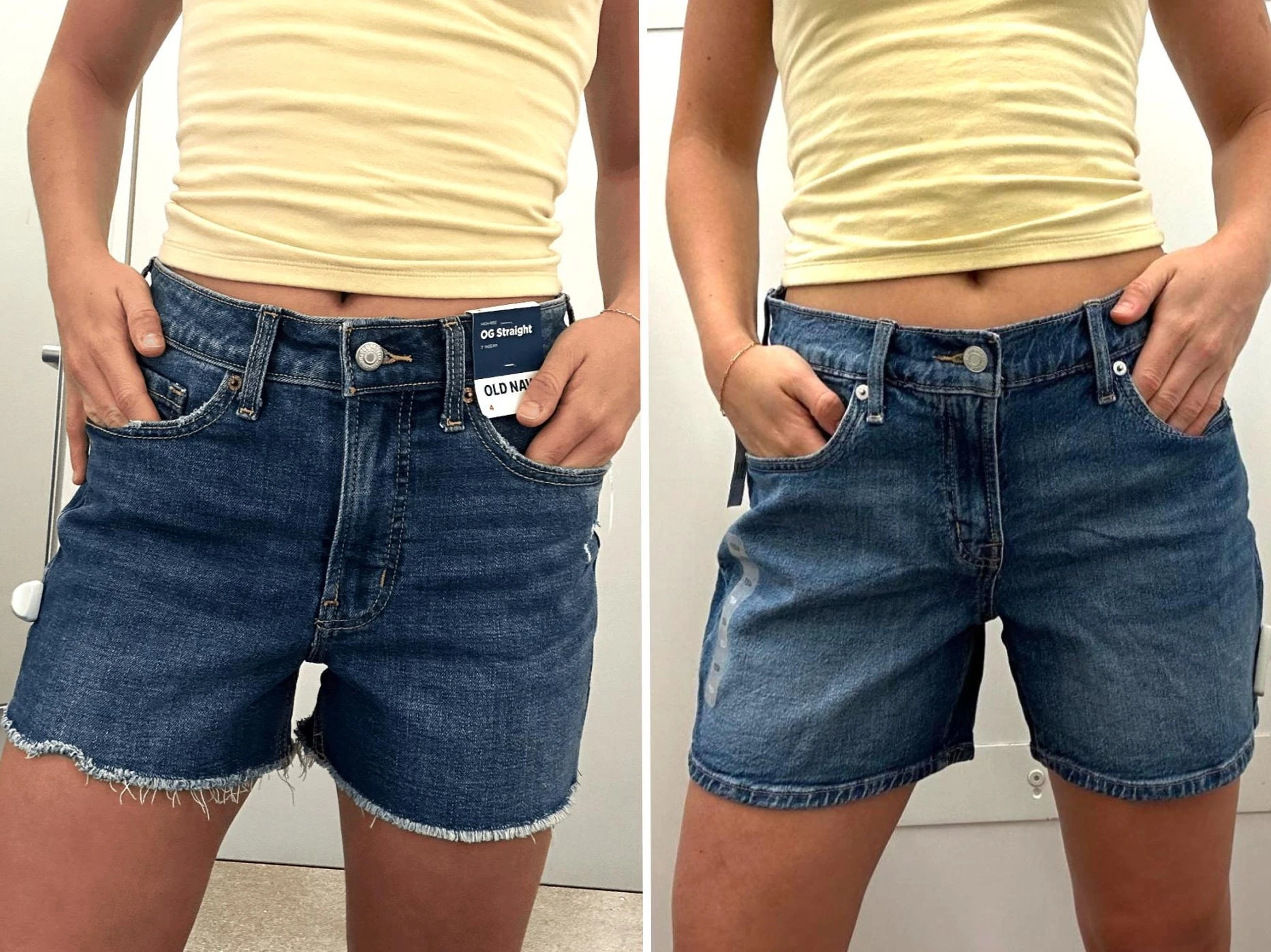 I tried on jean shorts at Gap and Old Navy. I was pleasantly surprised by the winning pair.