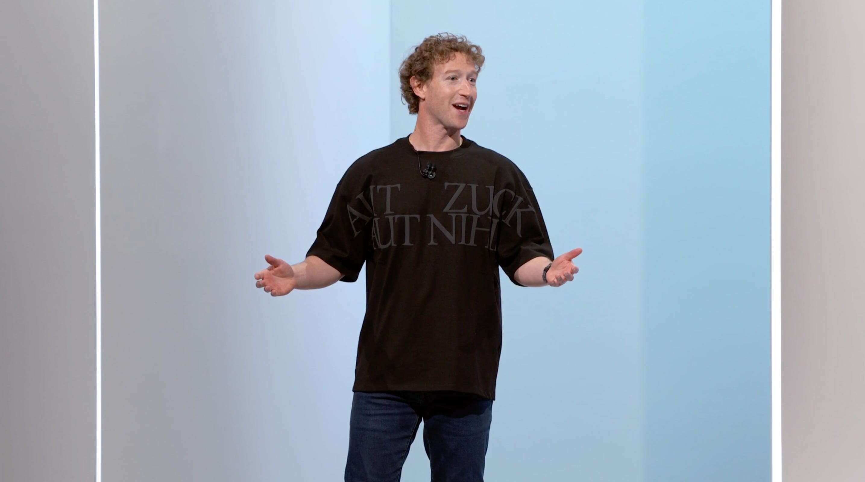 Mark Zuckerberg's shirt says 'All Zuck or All Nothing' in Latin