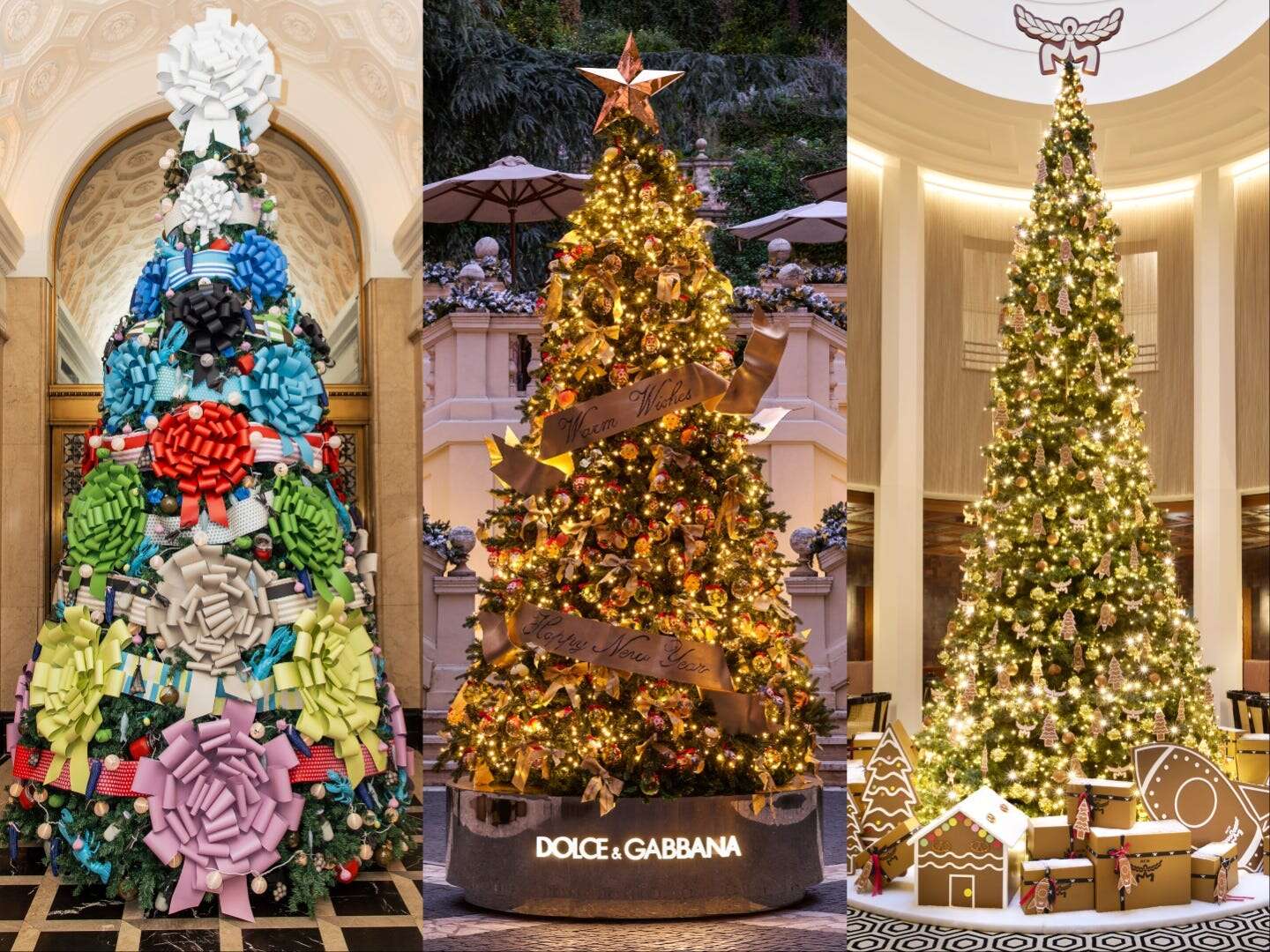 Photos show stunning designer Christmas displays at luxury hotels around the world