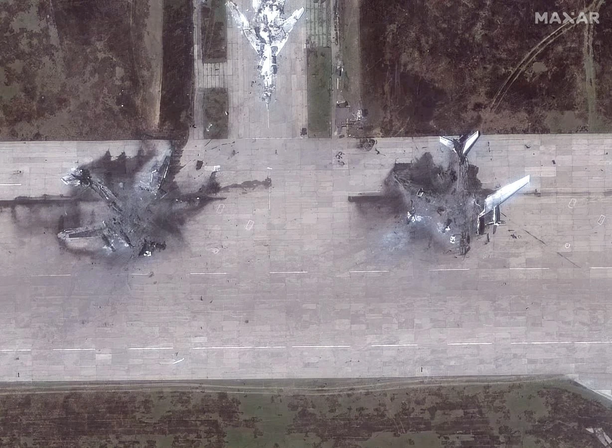 Before and after satellite images show the damage swarms of exploding Ukrainian drones inflicted on Russia's bombers