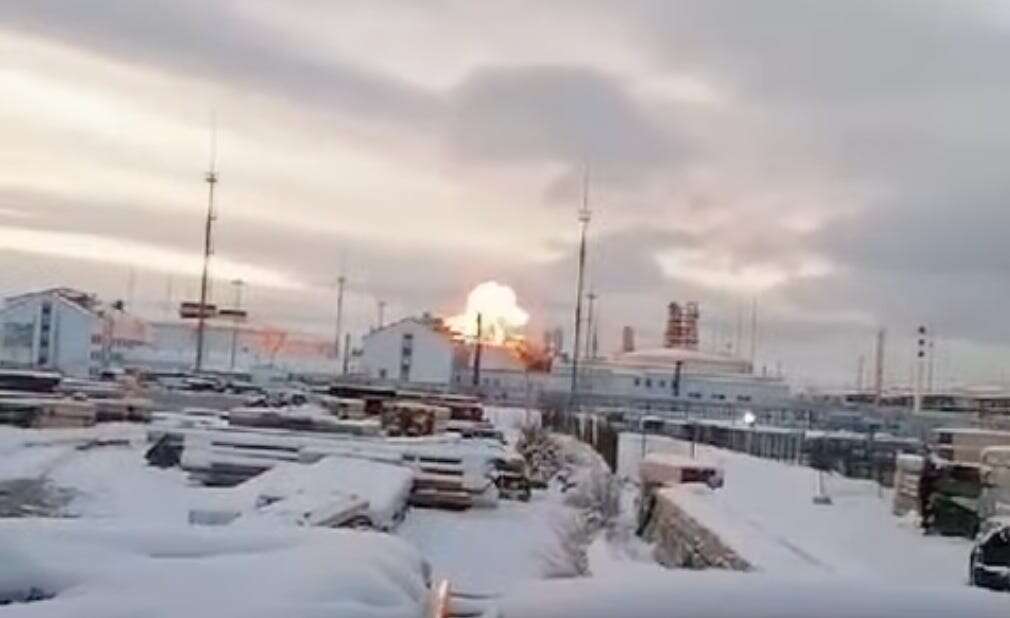 Video shows a Ukrainian long-range drone strike on a Russian port used to support its 'shadow fleet'