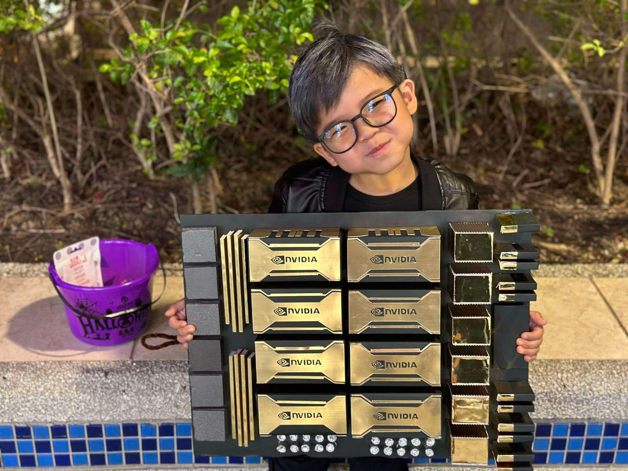 This 5-year-old kid who dressed up as Jensen Huang for a festival in Taipei has already won Halloween