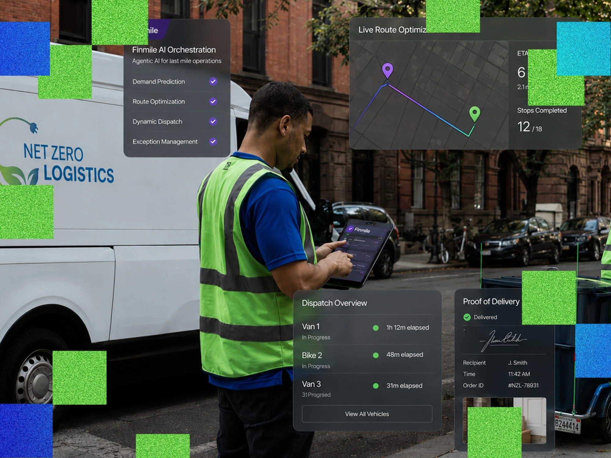 A logistics company uses AI to reduce its delivery routes by half and save time on package sorting