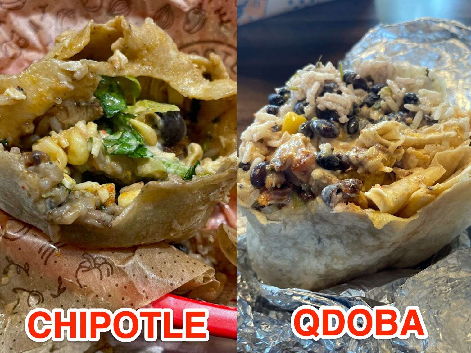 I ordered the same burrito from Chipotle and Qdoba. They cost about the same, but the difference in quality was astounding.