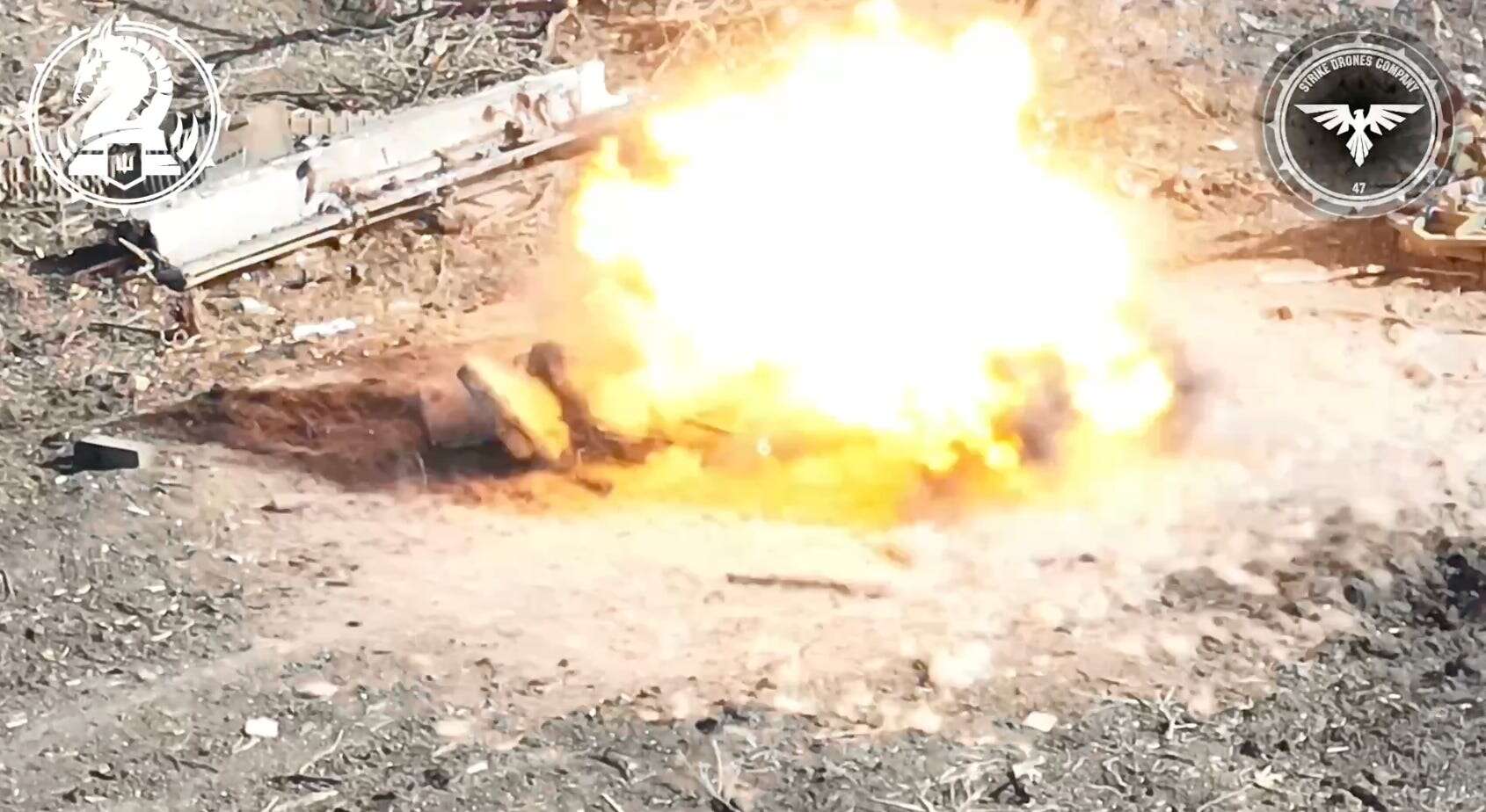 Video captures rare drone-on-drone combat as exploding Ukrainian quadcopters blow up Russian grenade-launching robots