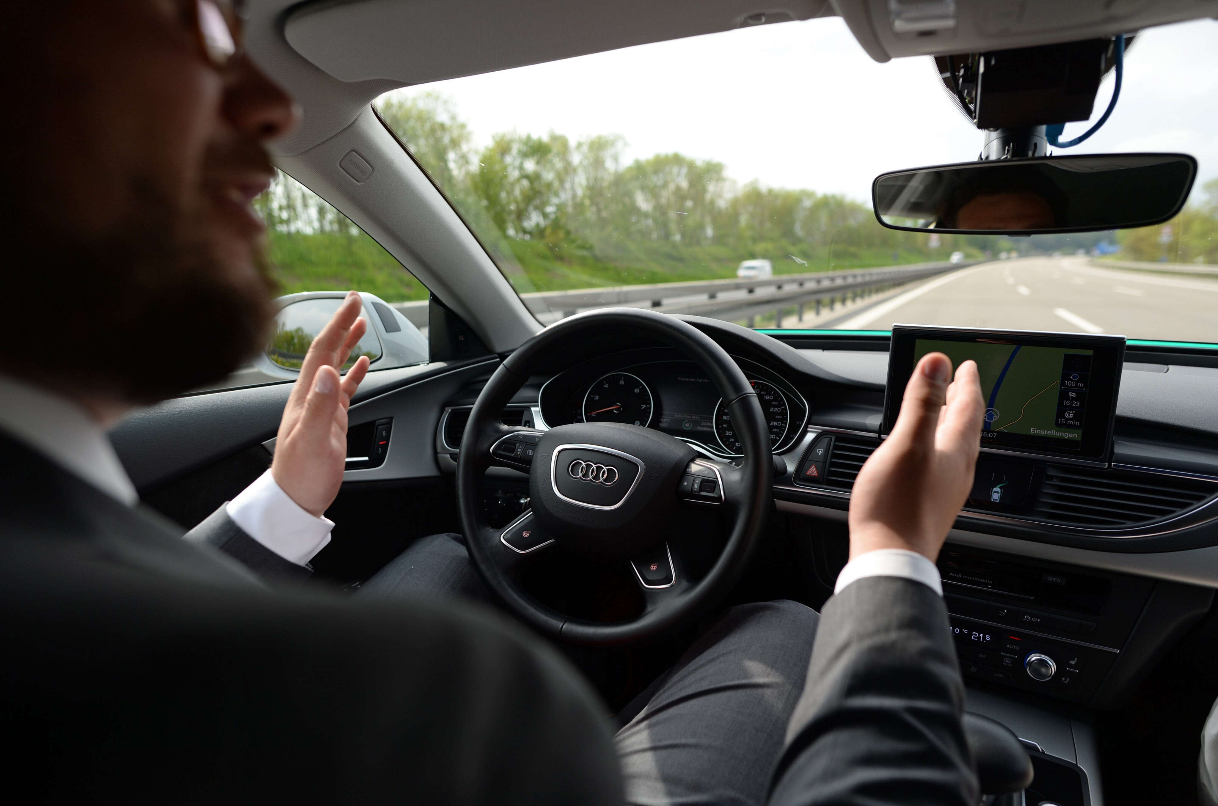 Audi driver says their car's Pre Sense safety feature stopped the vehicle in the middle of a highway and almost killed them