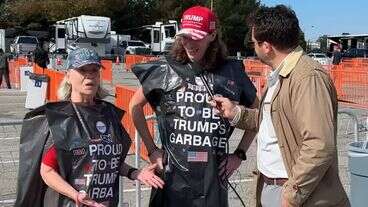 Trump Supporters In Garbage Bags Stumped When Comedian Points Out Their Logic Is Trash