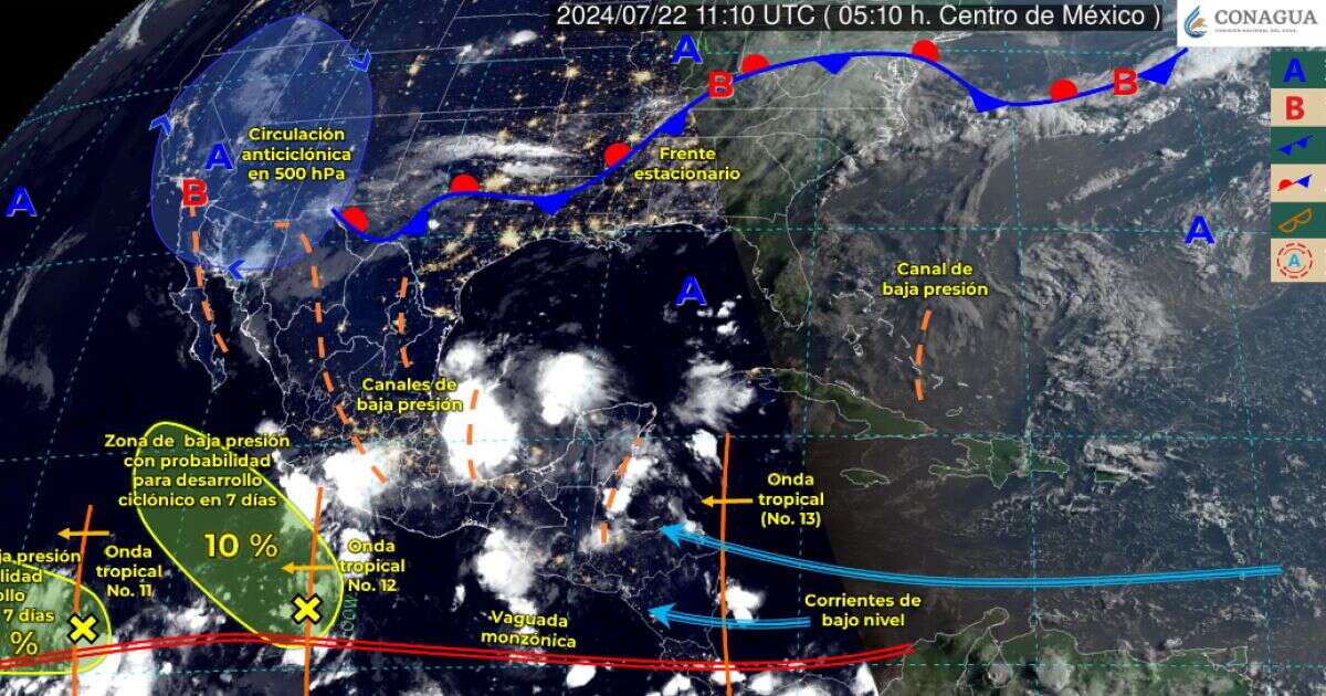 Onda tropical 12 provocará lluvias muy fuertes en Edomex, Puebla y otros estados