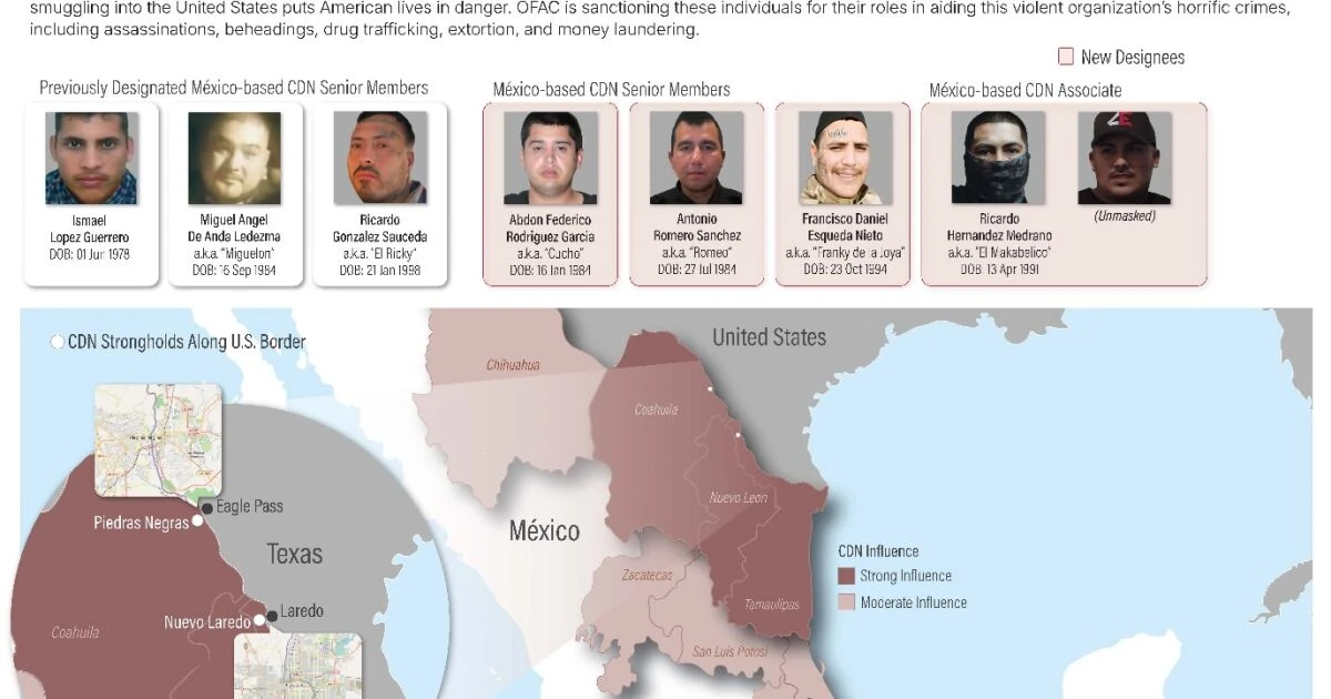 EU sanciona a tres integrantes del Cártel del Noreste y a un “narcorrapero”