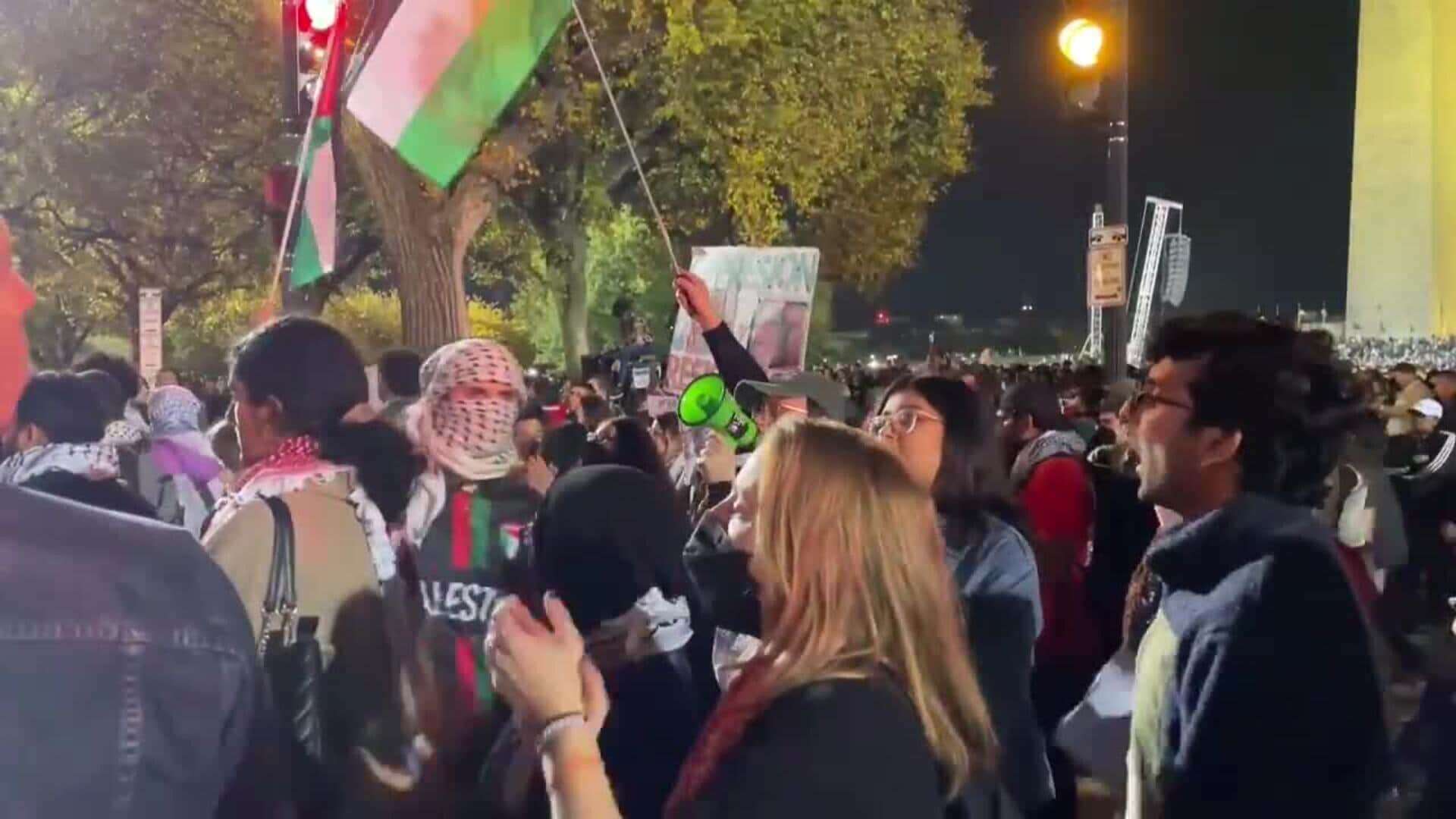 Manifestantes pro Palestina abuchean a Harris junto a su simbólico mitin en Washington