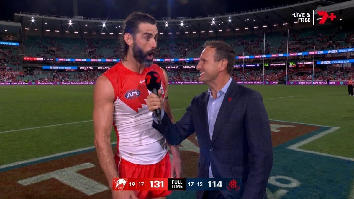 Brodie Grundy learns of teammate’s freakish feat during TV interview