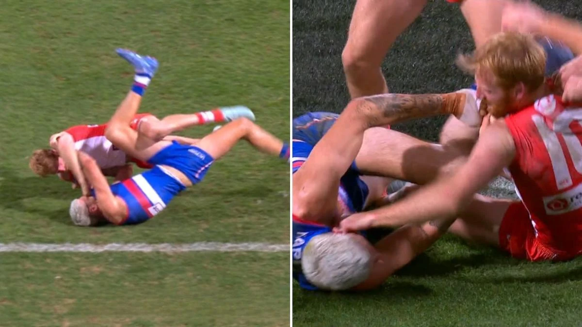 Bitter AFL opponents ignore the ball in ‘bizarre’ scuffle