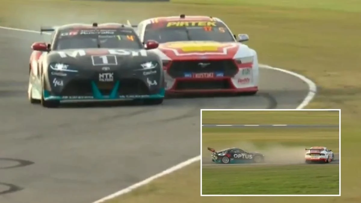 Supercars champions collide at high speed in fiery fight for trophy