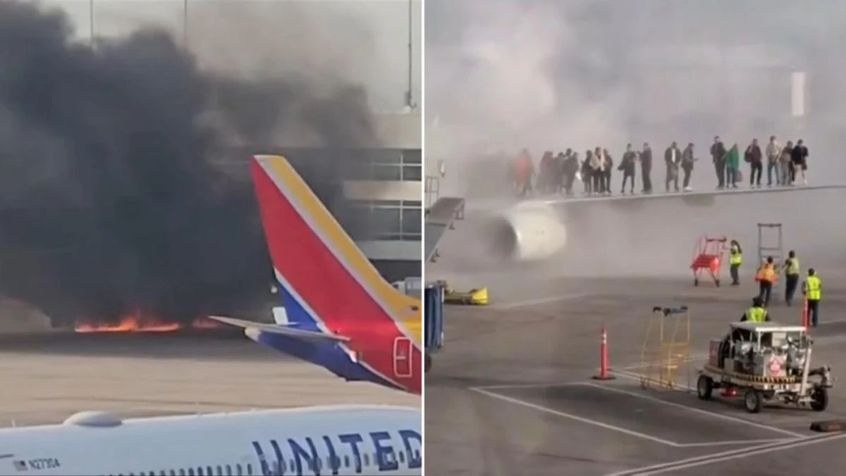 Plane erupts in flames on tarmac at international airport in Denver
