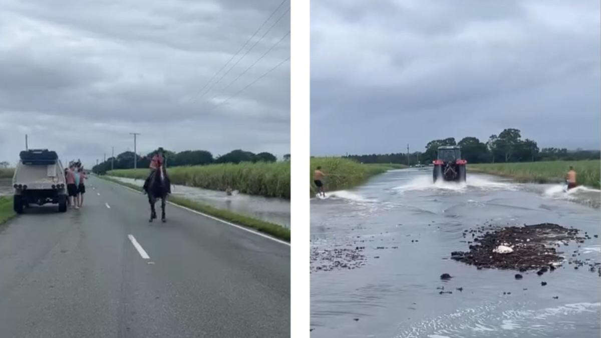 Locals get creative with water skiing in the floods