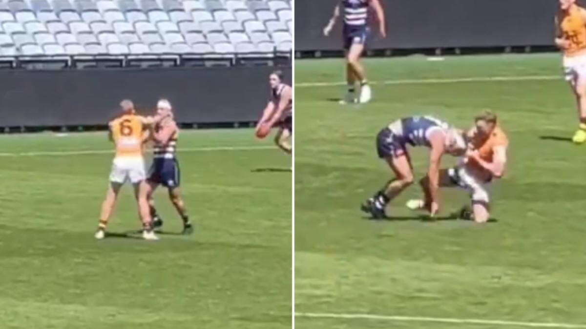 Bailey Smith clashes with fiery rival captain in Geelong debut