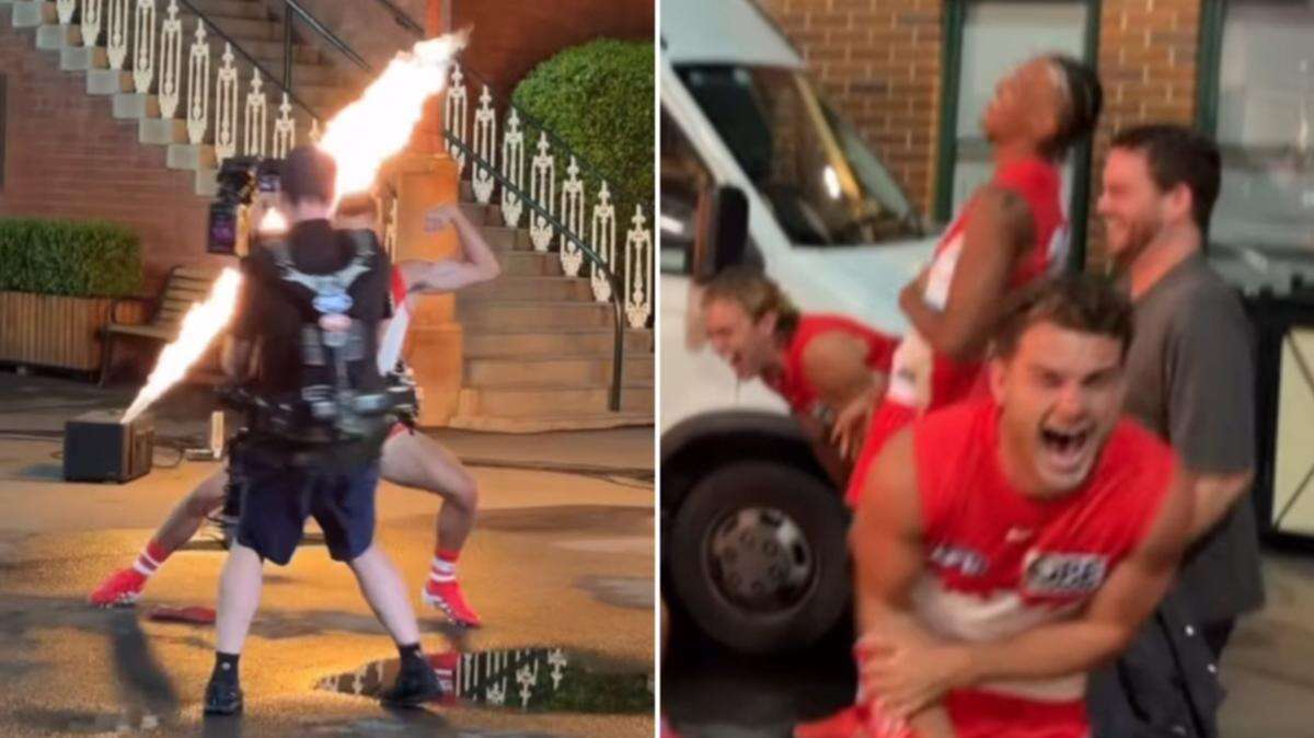 AFL stars totally lose it during teammate’s hilarious stunt