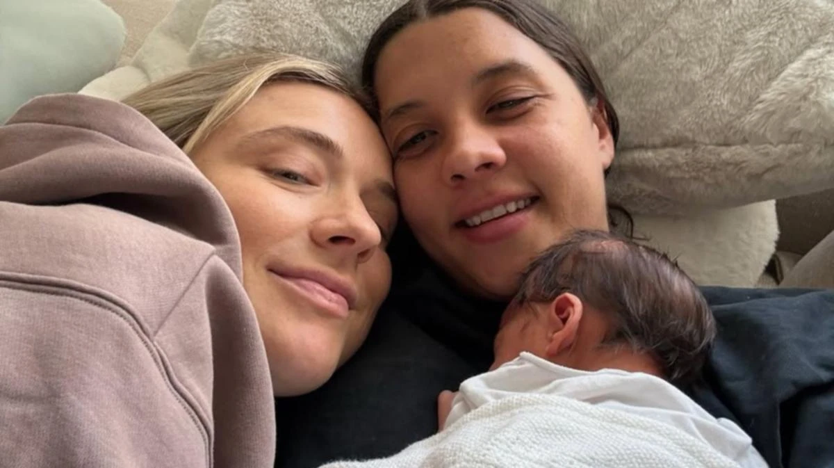 Sam Kerr and partner Kristie Mewis celebrate baby joy