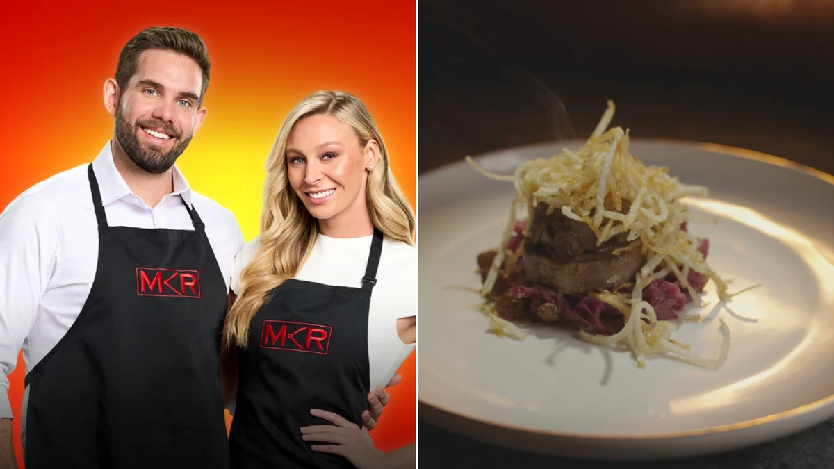 Michael and Rielli’s Buttered Beef Tongue with Braised Cabbage and Potato Straws for MKR Episode 3