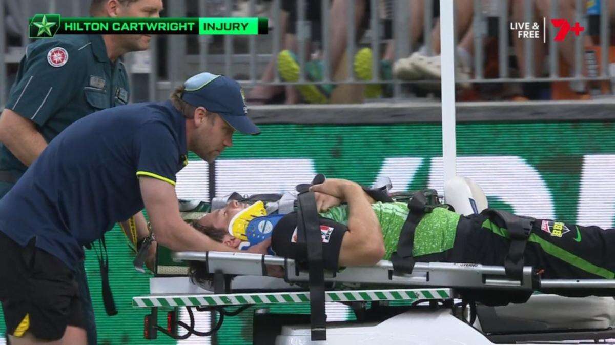 Crowd falls silent as BBL star stretchered off with neck injury