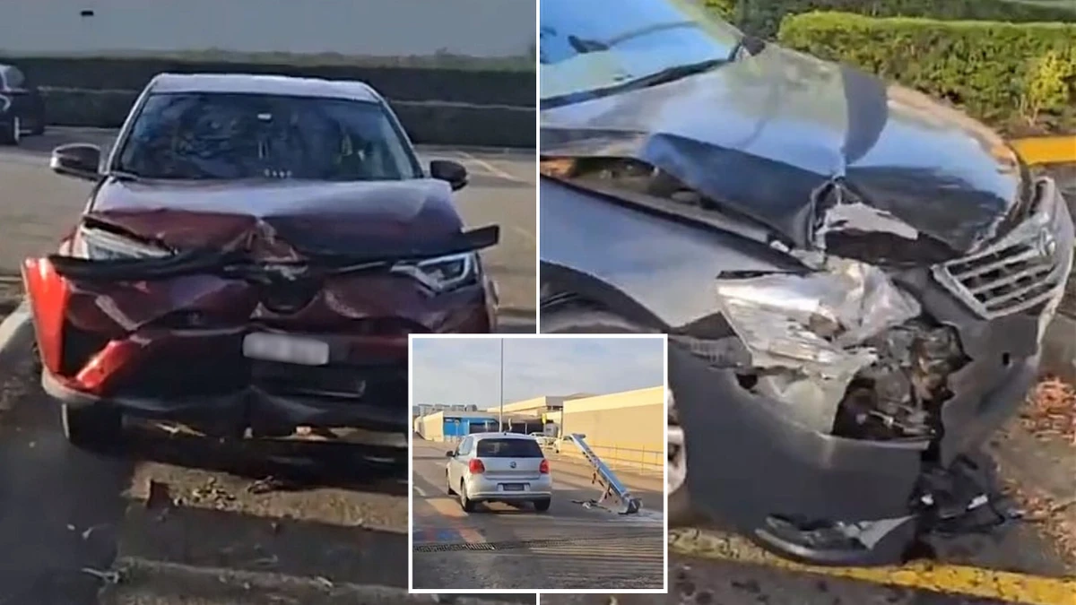 Four cars wrecked by newly installed bollard at shopping centre carpark