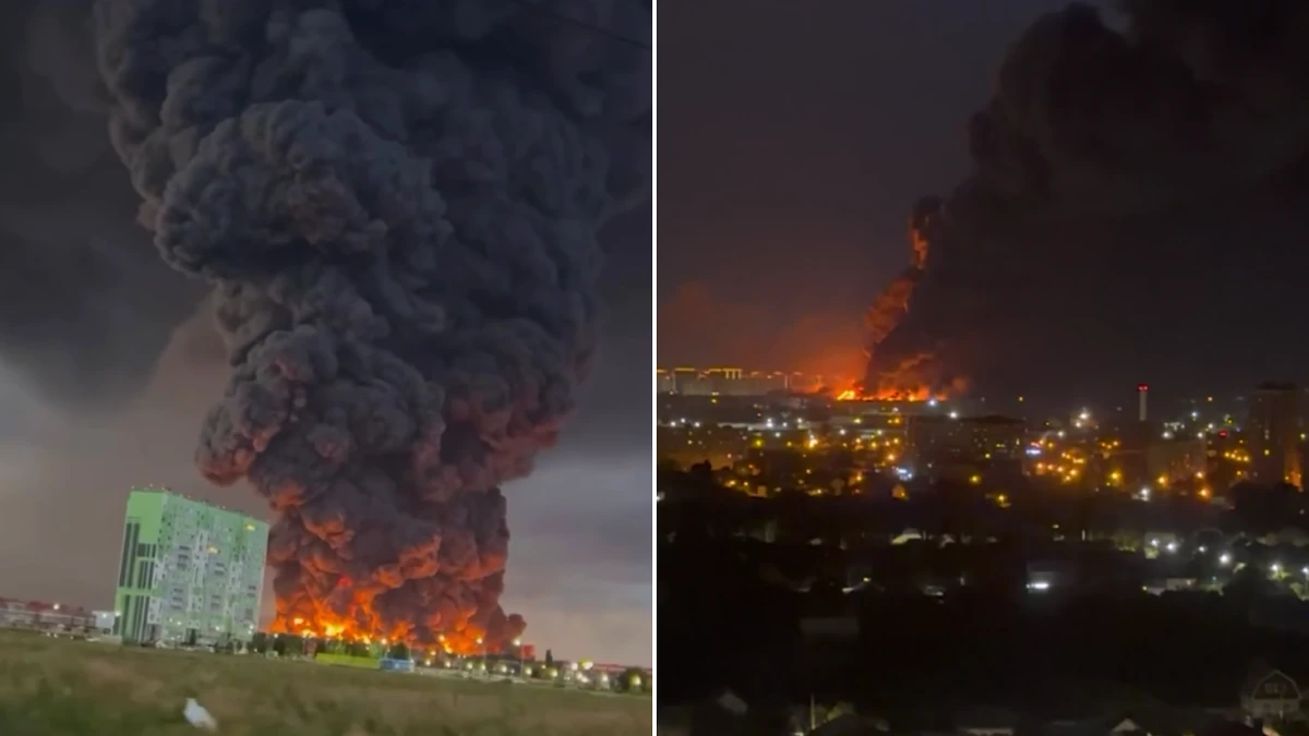 Russian warehouse in flames after Ukrainian onslaught