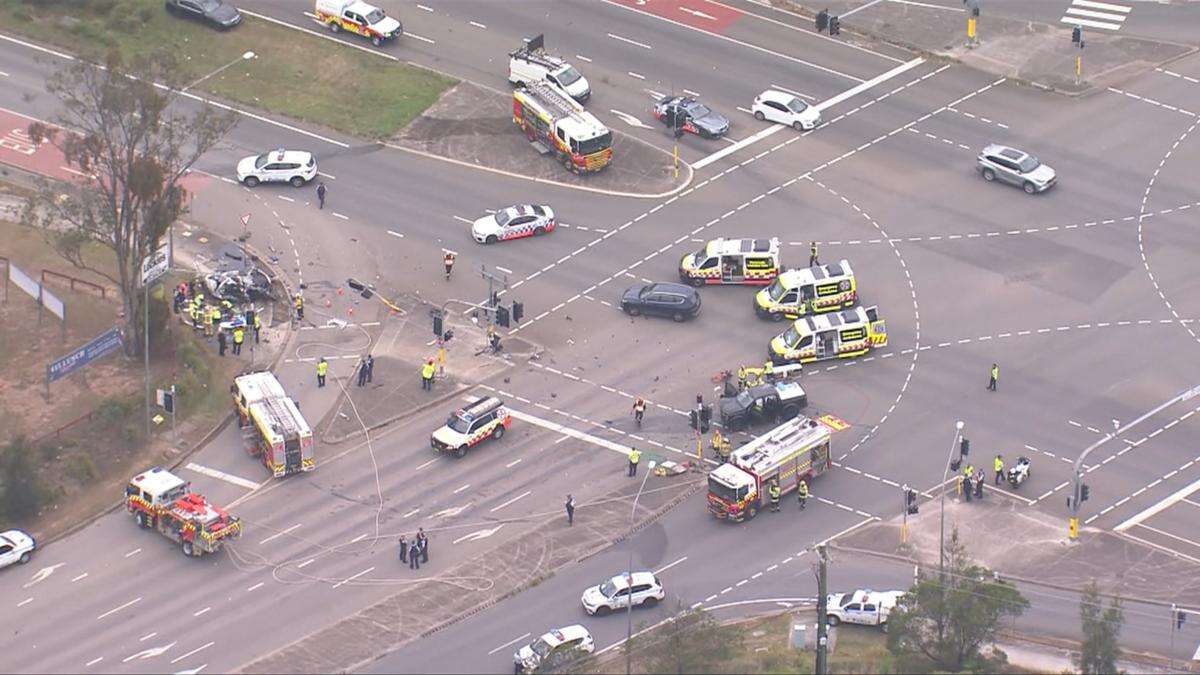 Car ploughs into another vehicle outside pub during police chase in Sydney’s southwest