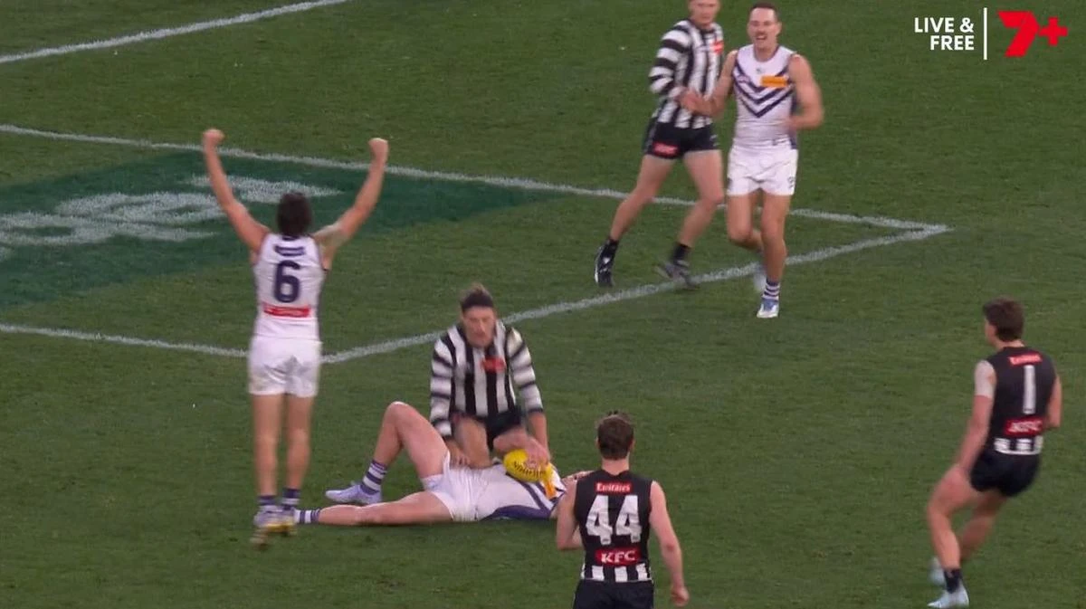 Darcy Moore under fire for late hit during chaotic finish