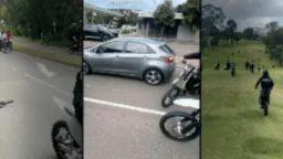 Wild moment teen e-bike riders take over city roads