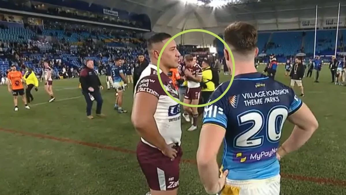 Explosive scenes unfold on the ground as rogue fan grabs NRL great