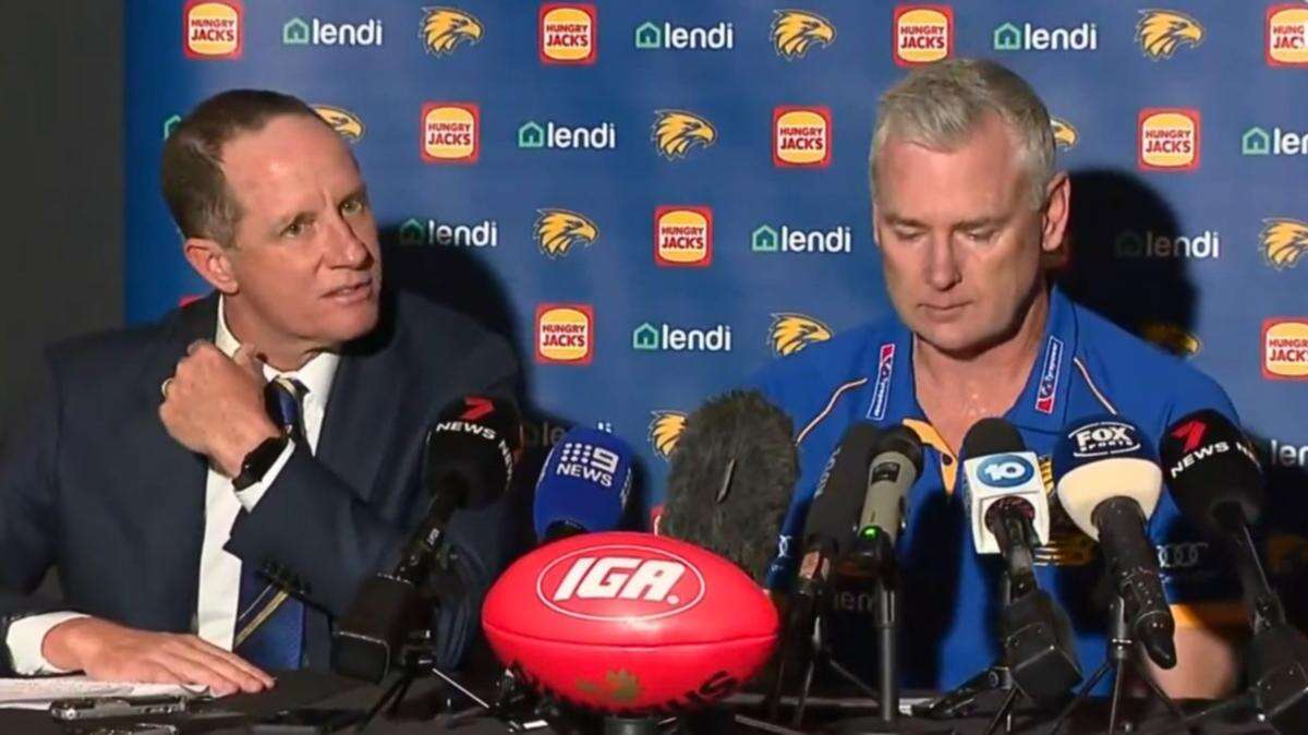 Eagles boss speaks out of turn in awkward exchange with Adam Simpson