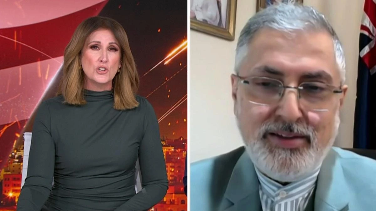 Sunrise host confronts Iranian ambassador over top secret leak about US bombings