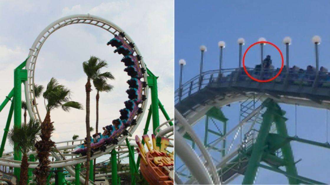 Man climbs from moving roller coaster as lap bar unlatches