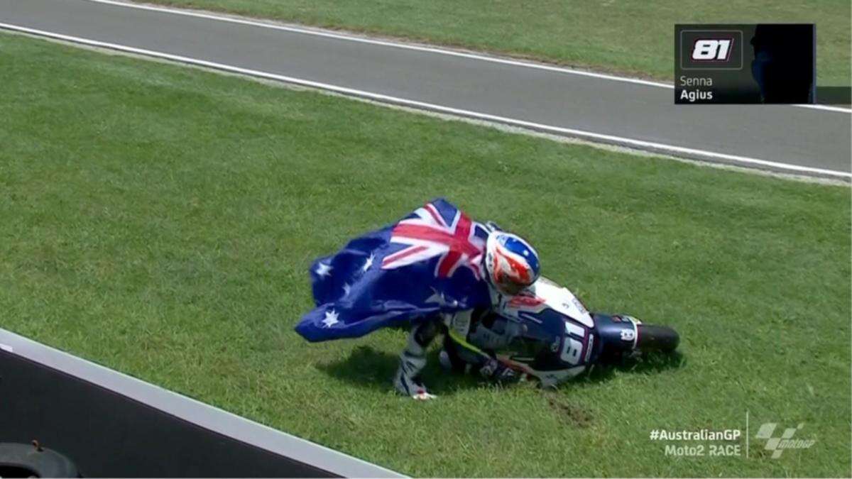 Australian MotoGP winner’s celebration goes immediately pear-shaped