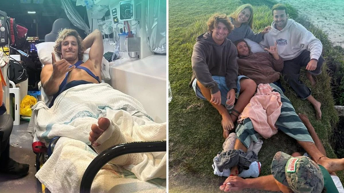 ‘F***ing lucky’: Surfer’s foot sliced open in shark attack