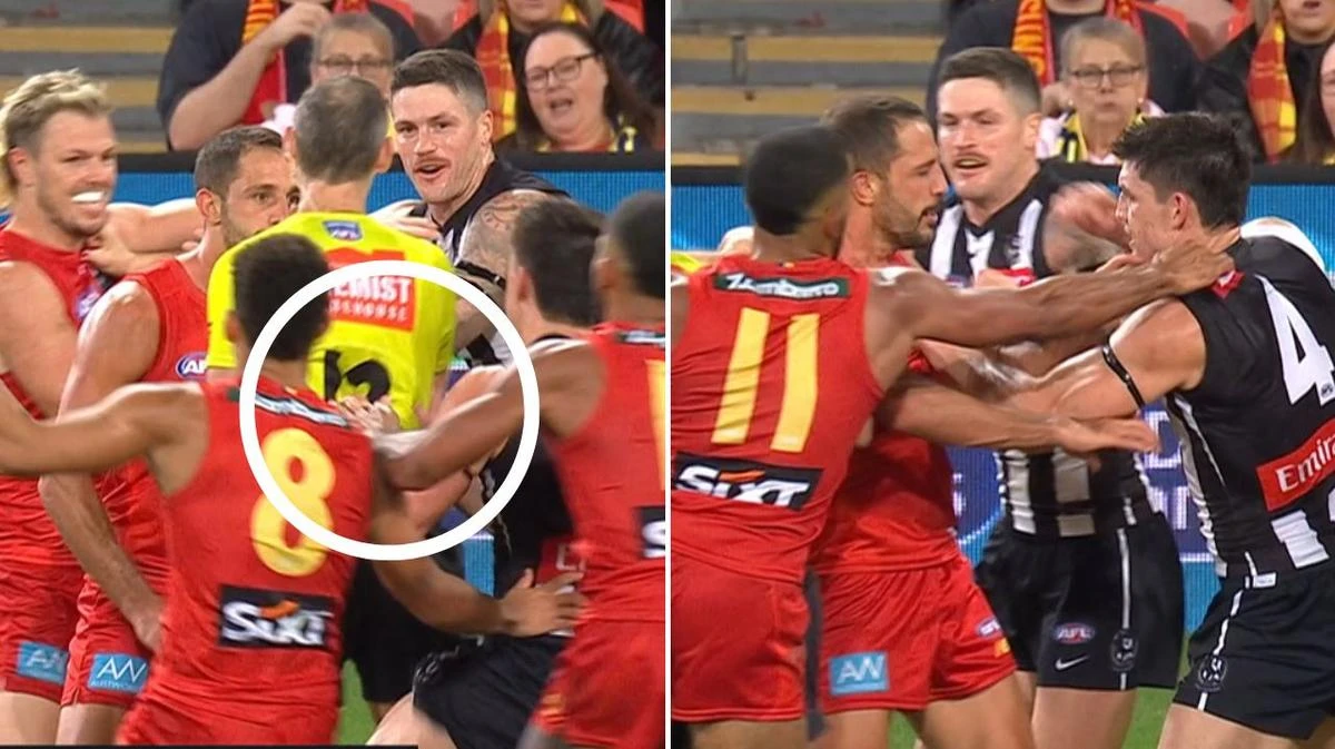 Umpire in firing line as tensions explode during wild brawl
