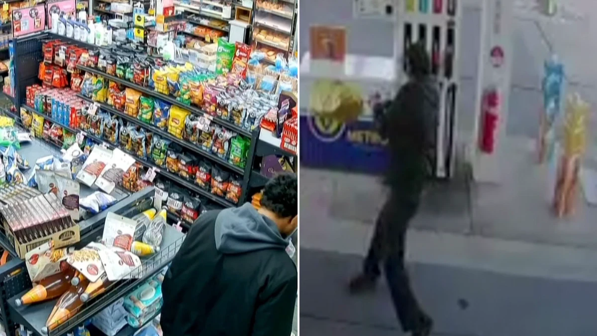 Terrifying near miss during ‘scary’ service station rampage