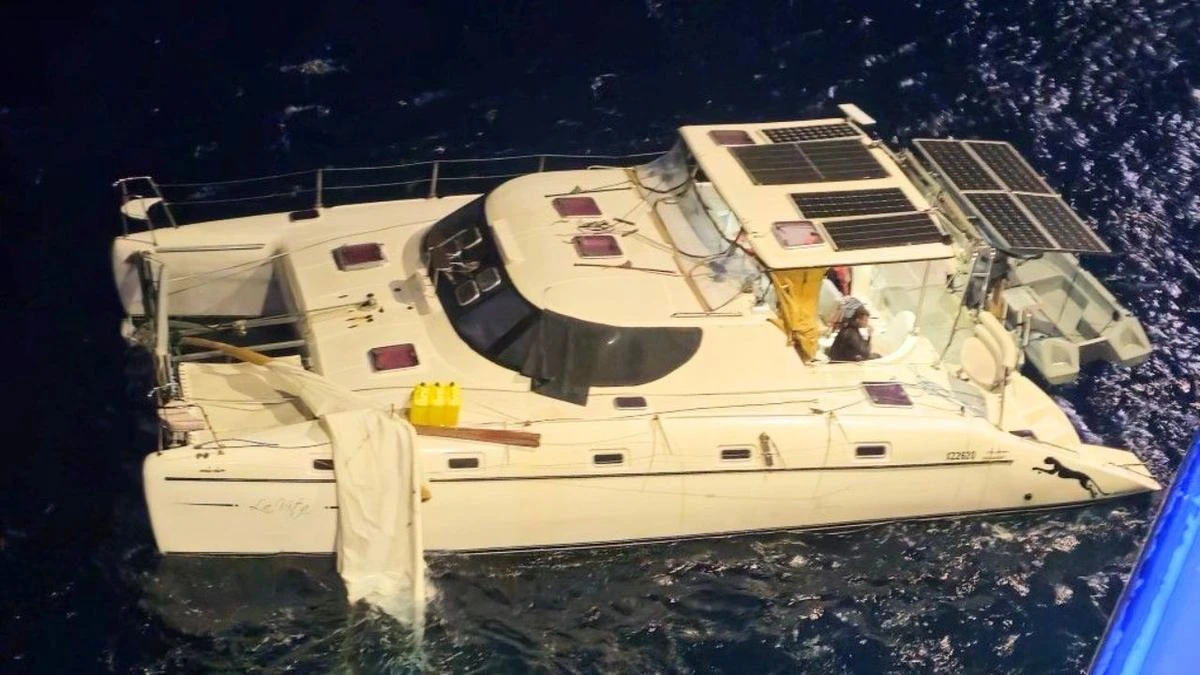 Aussie couple’s fear in wild swell before rescue by ‘floating city’